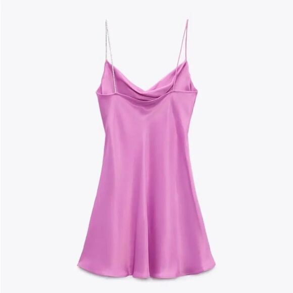 ZARA SATIN RHINESTONE STRAP SLIP DRESS Barbiecore Barbie Core - Picture 5 of 7